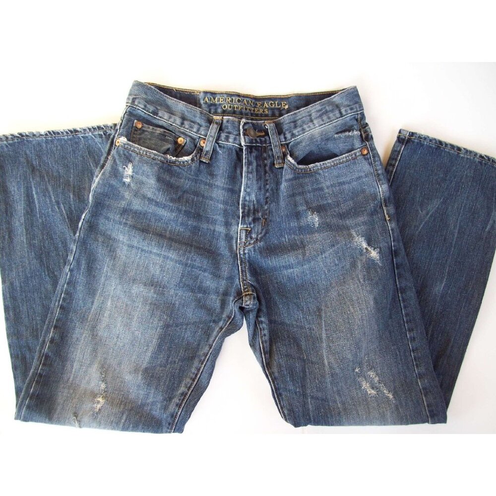 Young Mens AMERICAN EAGLE Relaxed Straight Jeans 28 x 30 Medium Wash
